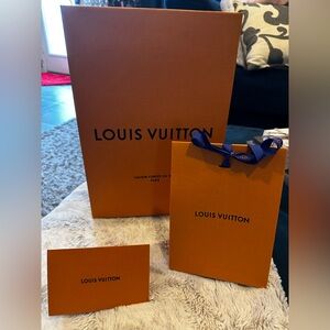 Louis Vuitton Orange shopping Bag set with Blue Ribbon